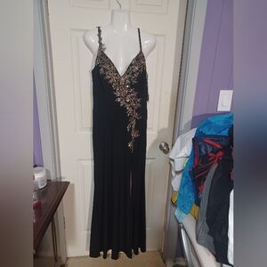 Chic Black and Gold Backless Dress Regular Size 10